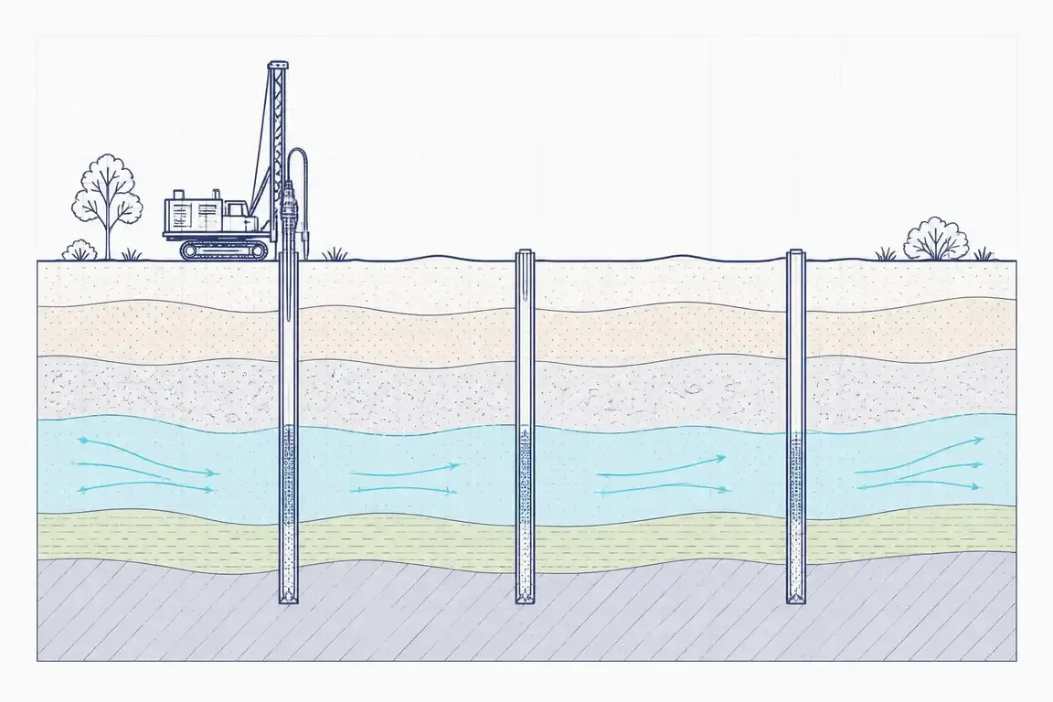 Cross-section diagram of Phase II subsurface borings